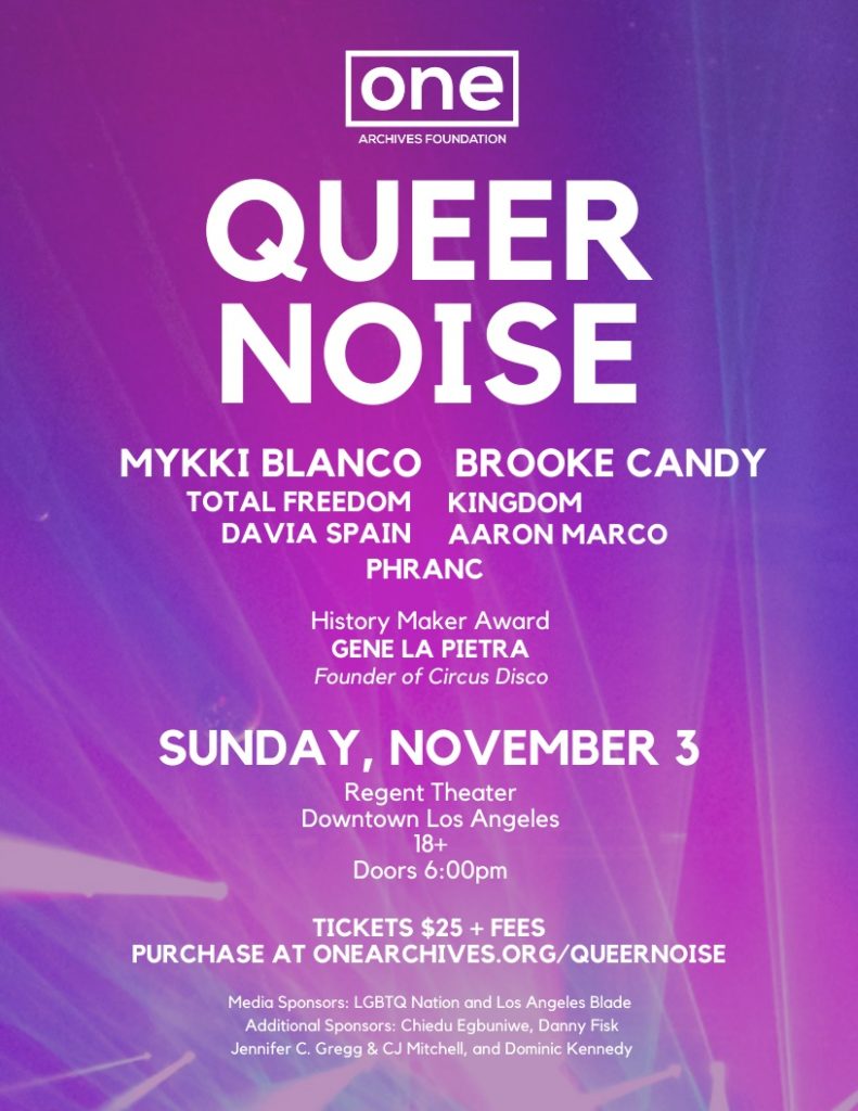 QUEER NOISE – A FUNDRAISER FOR ONE ARCHIVES FOUNDATION