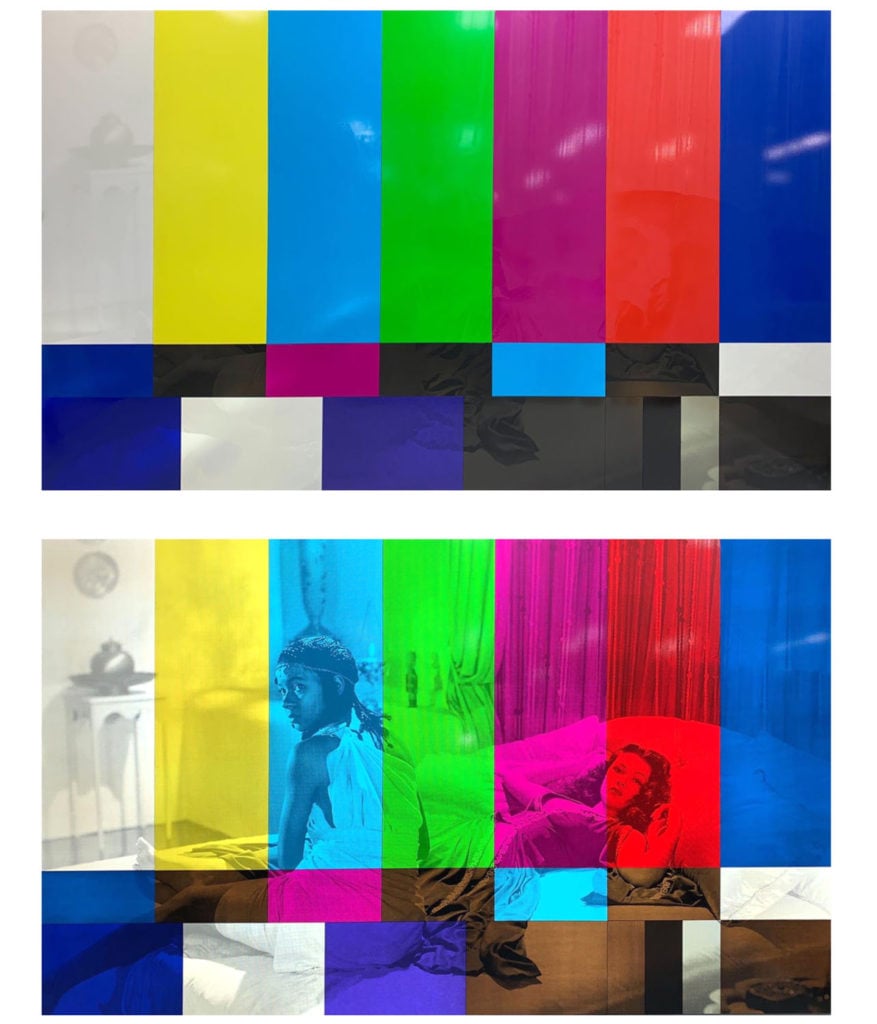hank willis thomas sundown color bar 2019 uv print on retroreflective vinyl courtesy of kayne griffin corcoran 768346