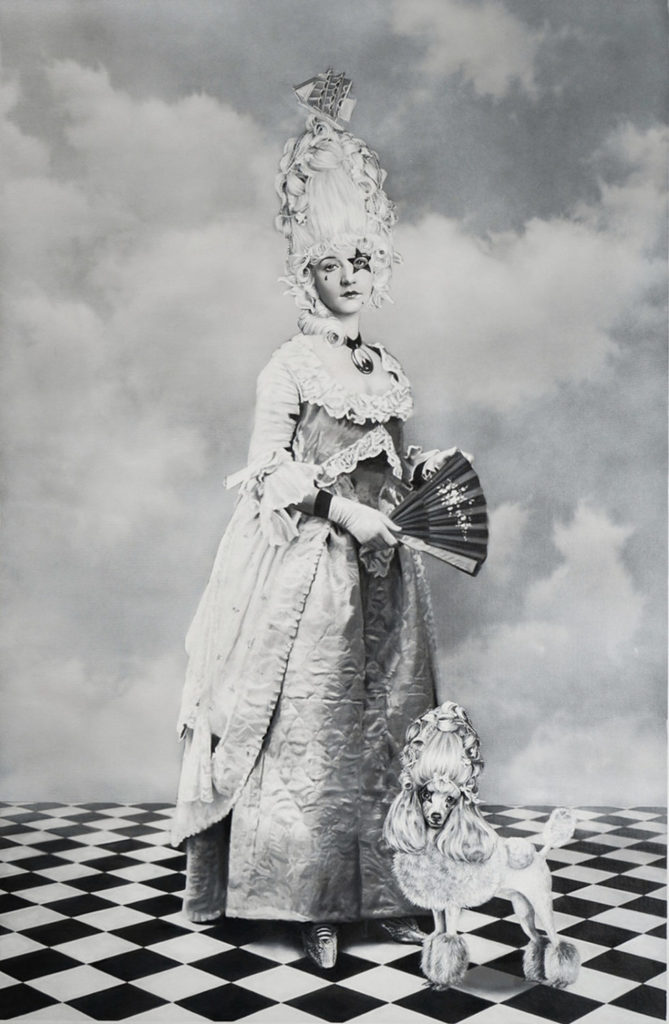 zoe byland lady and poodle acrylic and airbrush on canvas 45 x 295 328333