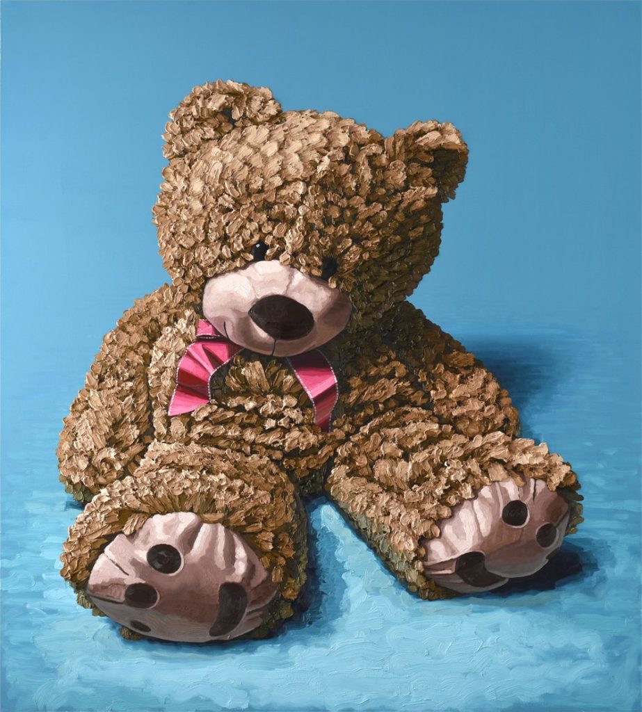 brown teddy bear blue background painting brent estabrook 983666