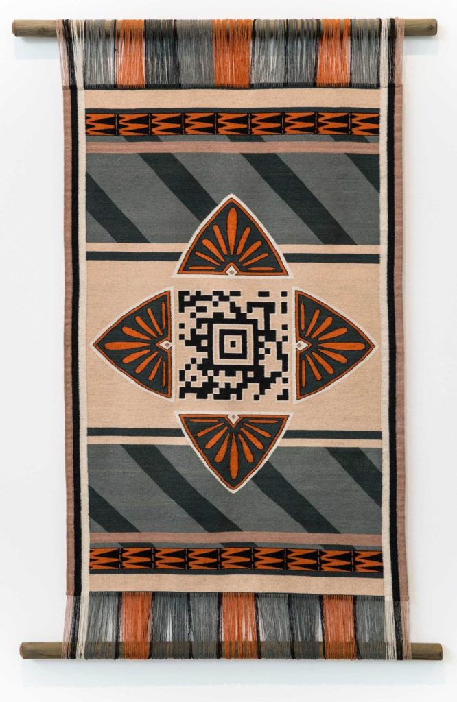 ACOMA 5 2014 wood natural dyes with Aztec Bar code. 80 x 44”