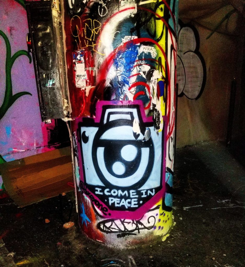 I Come in Peace with the Instagram logo is by longtime graffiti artist Duce @ducexone photo by Nicholas White