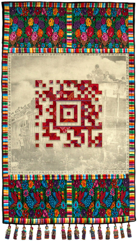 LA BESTIA The Beast 2017 wood natural dyes with Aztec Bar code. 60 x 34” – recently acquired by LACMA