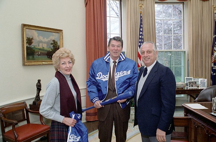1024px President Ronald Reagan with Tommy Lasorda and Jane Lasorda