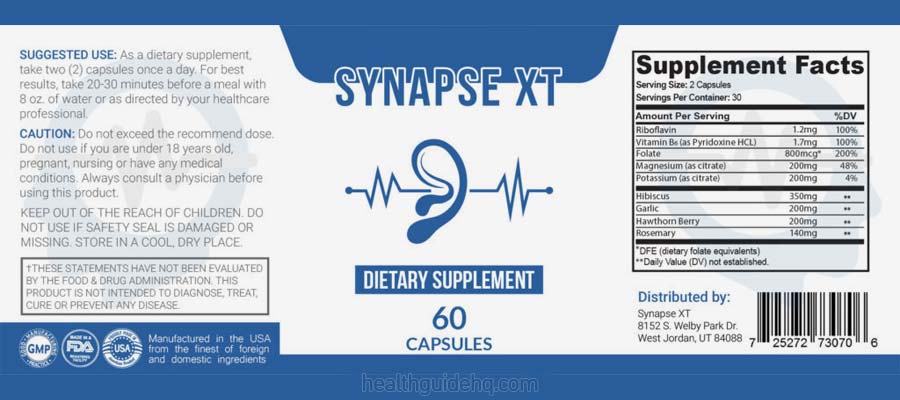 Synapse XT Supplement facts