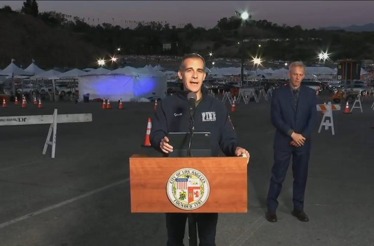 Mayor Garcetti Tests Positive For COVID In Scotland 38 garcetti vaccine dodger stadium screenshot