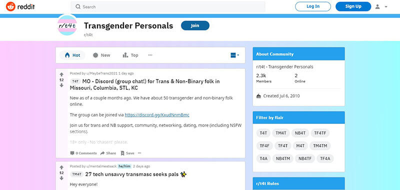 Transgender chat room