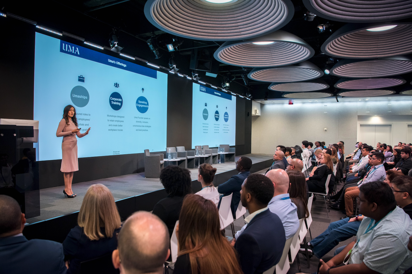 Rita Kakati Shah at Bloomberg Headquarters in NYC during her Keynote on Diversity and Inclusion Strategy at InfoSec D I Day