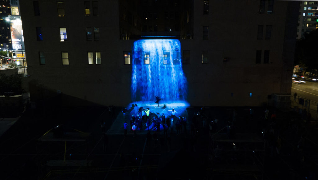 Agua video projection part of LUMINEX DTLA 2021 photo by @drozafilms