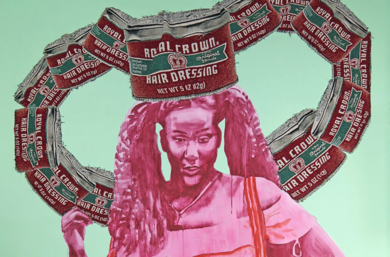 The World Out There: Arts Calendar June 10-13 38 April Bey A Whole Me 2021 detail. Acrylic paint watercolor and hand sewn digitally woven and printed crown 110 x 72 in. Courtesy the artist and GAVLAK Los Angeles and Palm Beach