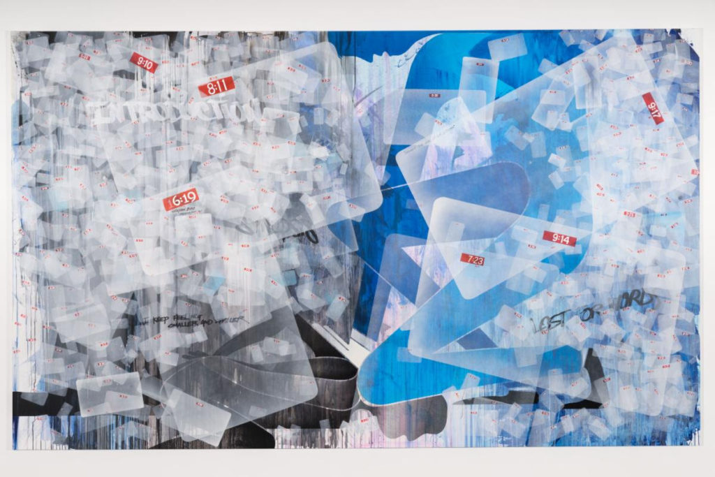 Lee Quiñones Black and Blue Acrylic spray paint paint marker on linen 80 x 132 inches 2021. Photo ofstudio