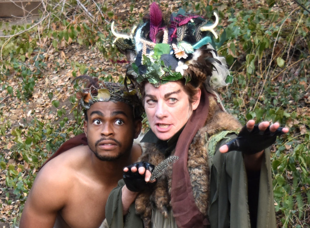 Theatricum Botanicum Terrence Wayne Jr. as Puck and Lisa Wolpe as Oberon in A Midsummer Nights Dream Photo By Ian Flanders