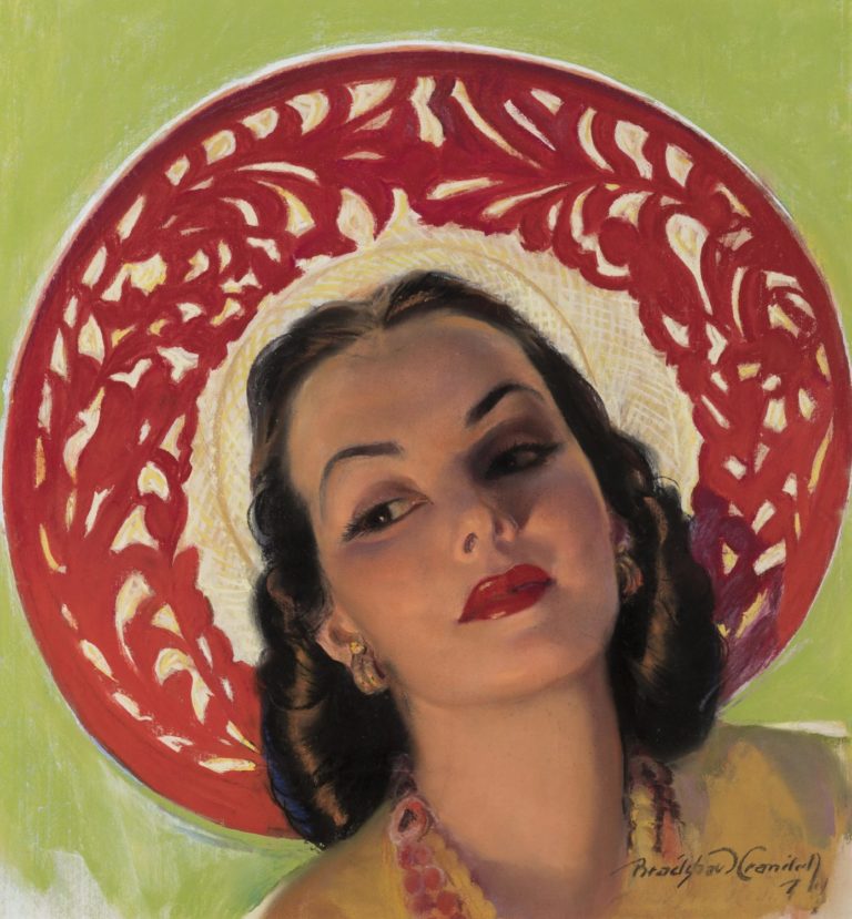 Bradshaw Crandall Beautiful Woman in Large Hat 1940 pastel on paper. Courtesy of the Hilbert Collection