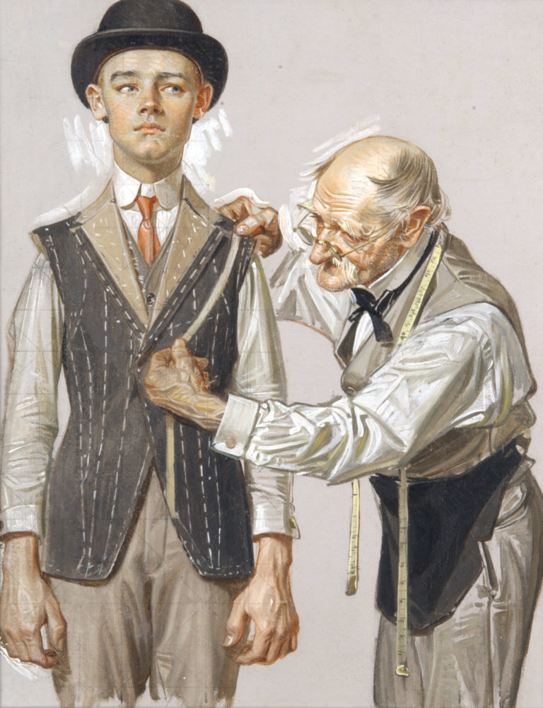 Joseph Christian J.C. Leyendecker Fitted for a Suit 1916 oil on canvas. Courtesy of the Hilbert Collection