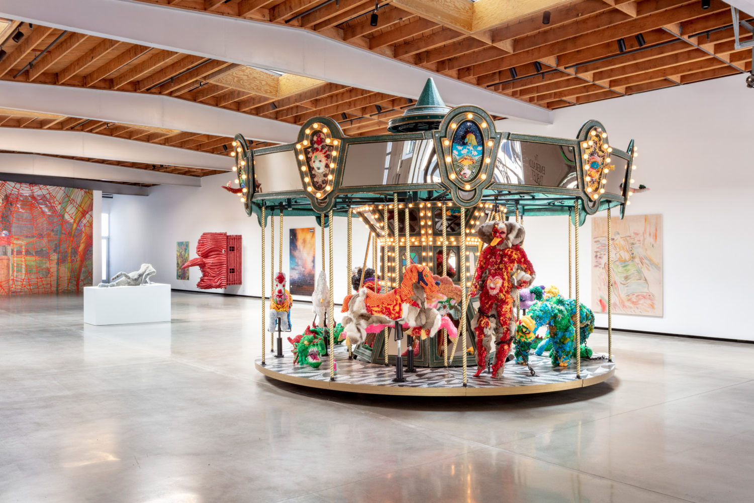 Raúl de Nieves When I look into your eyes I see the Sun 2018 Beads fur acetate lights vinyl paint brass plexiglass on working carousel photo joshua white jwpictures.com 3