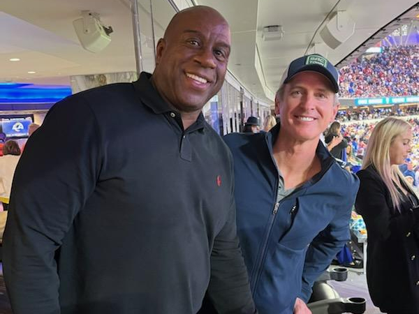 Newsom Responds To Maskless Photo At Rams vs. 49ers Game 38 magic johnson newsom sofi