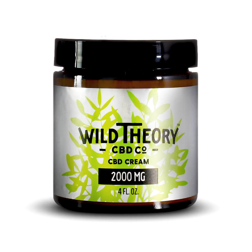 Wild Theory CBD Cream in 2 oz amber jar with black cap.