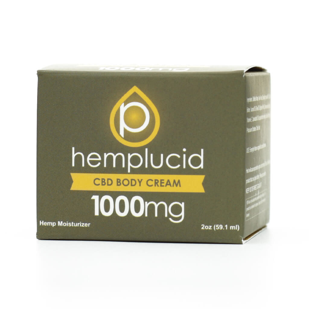 Hemplucid 1000 mg cream inside green box.