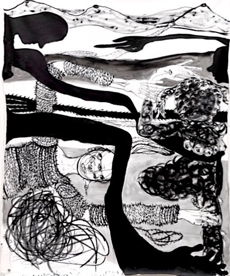 william Downs The Joy Fantastic Part 3 2022 India ink on canvas 83 1 2 x 65 1 2 inches