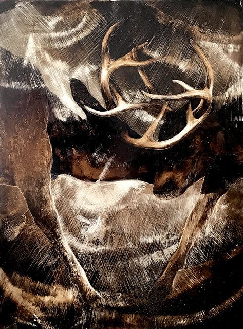 Craig Krull Gallery James Griffith Horn Lock Fellow Travelers tar and titanium white on canvas 48 x36 2021