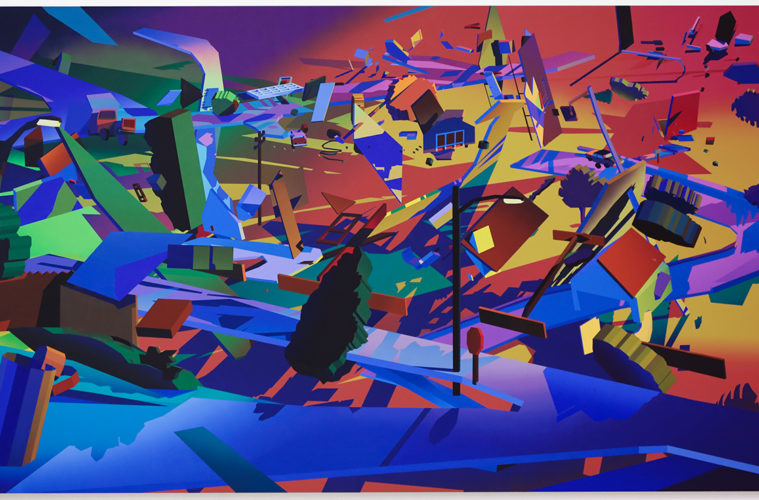 Jonathan Chapline Night Watch 2022. Acrylic and flashe on canvas over panel. 67 x 124 inches at The Hole e1649718476769