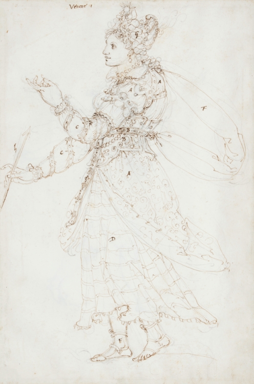 JOAN Nour Mobarak 22Dafne Phono22 Image Sketch of original costume for Venus in Ottavio Rinuccini and Jacopo Peris opera La Dafne 1598. Artist unknown