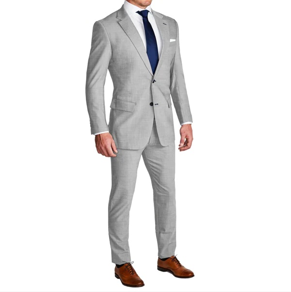 GROOMSMEN ATHLETIC FIT STRETCH SUIT LIGHTWEIGHT HEATHERED LIGHT GREY