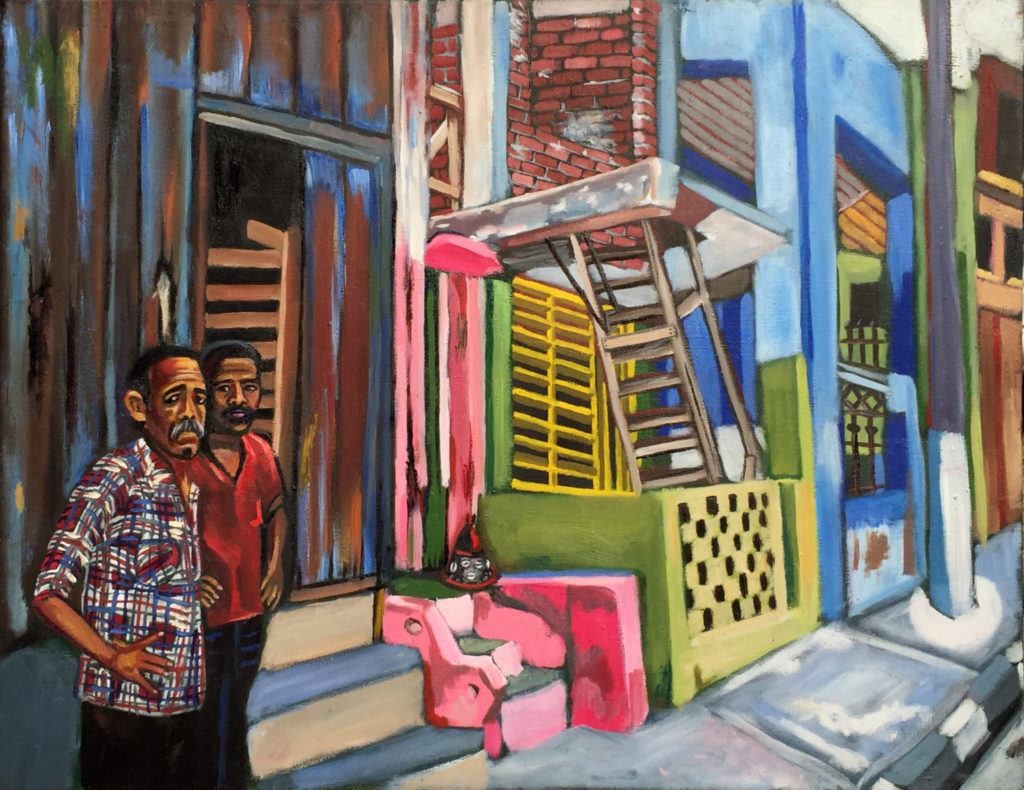 Lili Bernard. Calle en Santiago De Cuba con Elegua 2017. Oil on Canvas 24x30 1