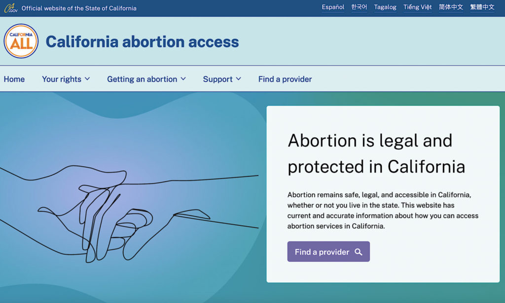 Abortion.Ca .gov screeshot