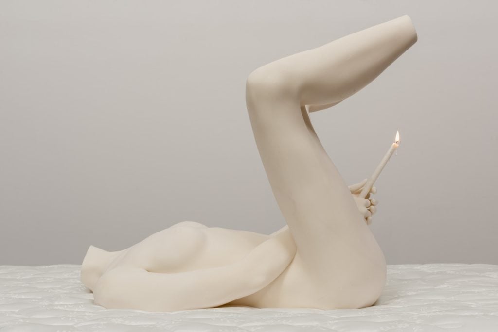 Isabelle Albuquerque Orgy For Ten People In One Body 2 2020 cast resin mattress candle 23 x 25.5 x 28 in Photo Courtesy of Nicodim Gallery Los Angeles