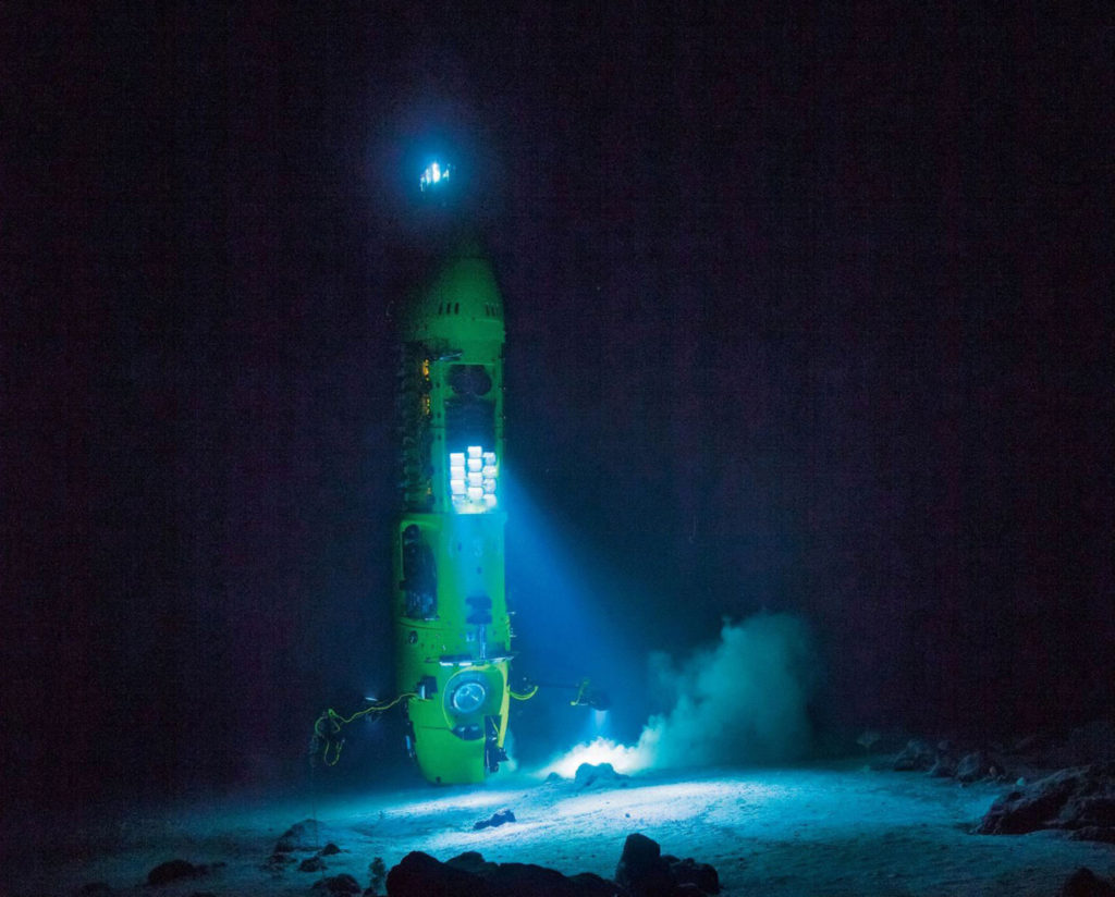 Deepsea Challenger submarine on a test dive off the Ulithi Atoll. © Photo by Mark Thiessen National Geographic