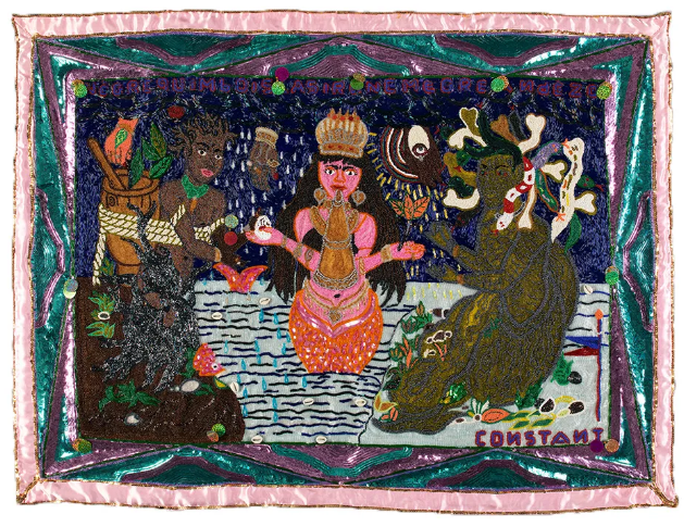 March Myrlande Constant b. 1968 Port au Prince Haiti Negre Quimbois Lasirene Negre an Dezo Water Spirits 2013 beads on canvas Fowler Museum at UCLA