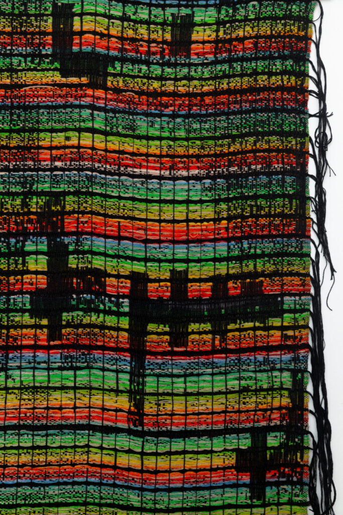 Sarah Rosalena Exit Grid 2023 detail hand dyed wool cotton yarn photo Ian Byers Gamber