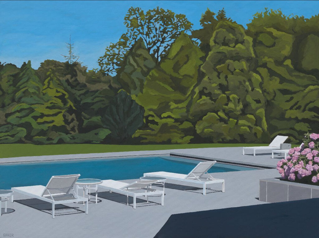 Bergamot Richard Baker Matts Pool Deck 2022 oil on canvas 3622 x 4822 at Skidmore Contemporary