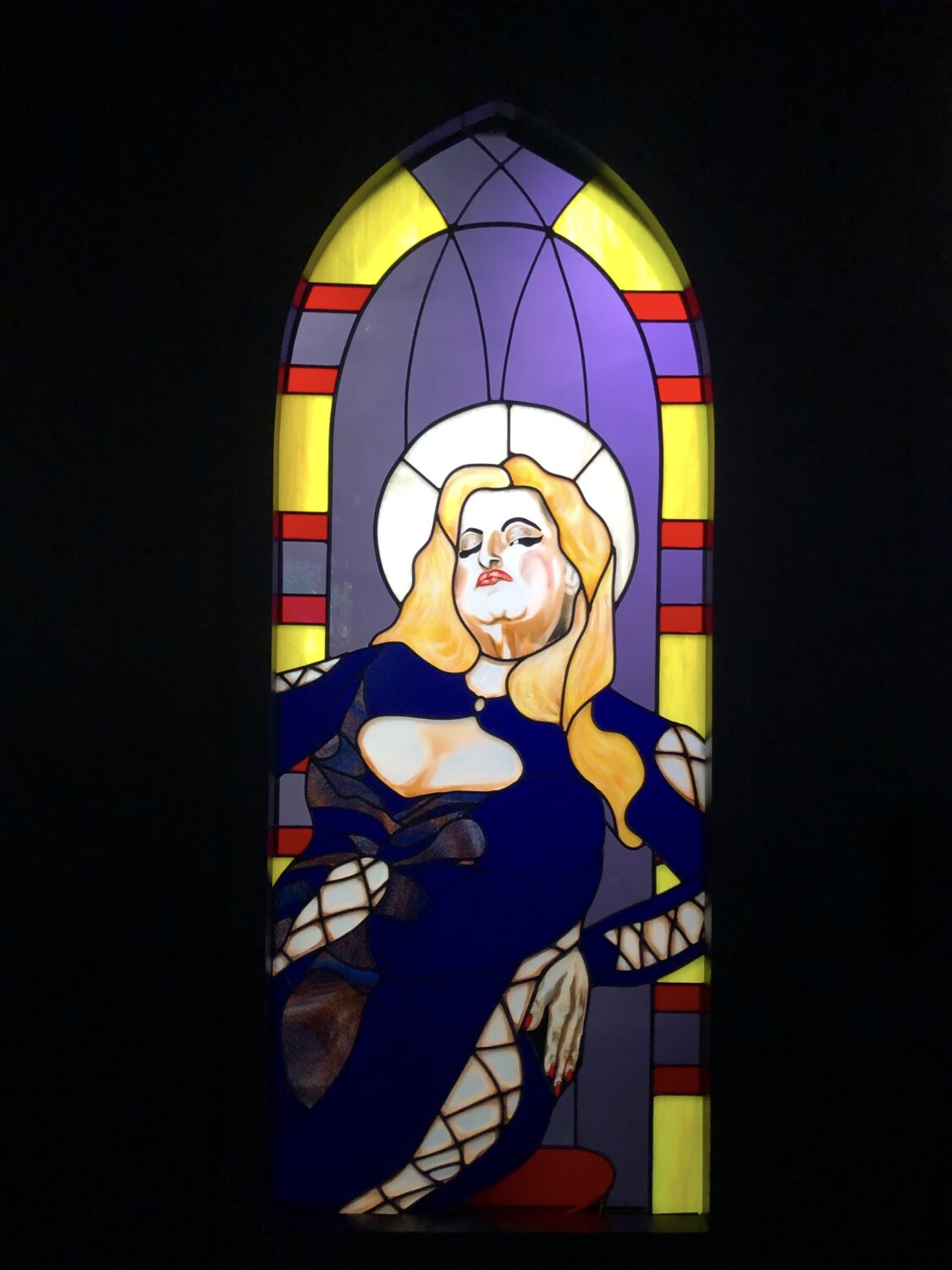 Edith Massey stained glass by Amanda Maccagnan at the Academy Museum Photo by Shana Nys Dambrot