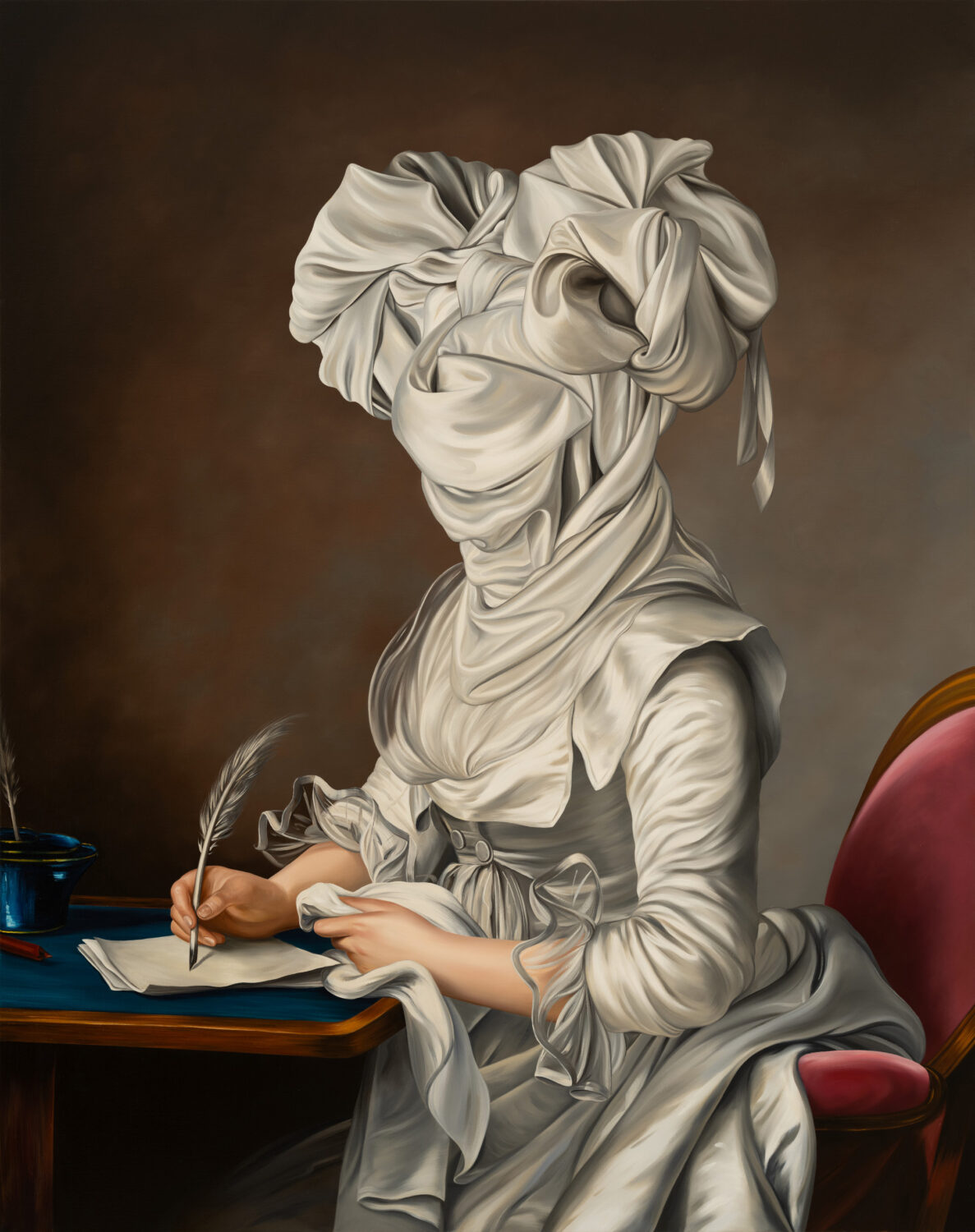 Gagosian Ewa Juszkiewicz The Letter after Adelaide Labille Guiard 2023 Oil on canvas 57 18 x 45 14 inches 145 x 115 cm © Ewa Juszkiewicz Courtesy the artist and Gagosian