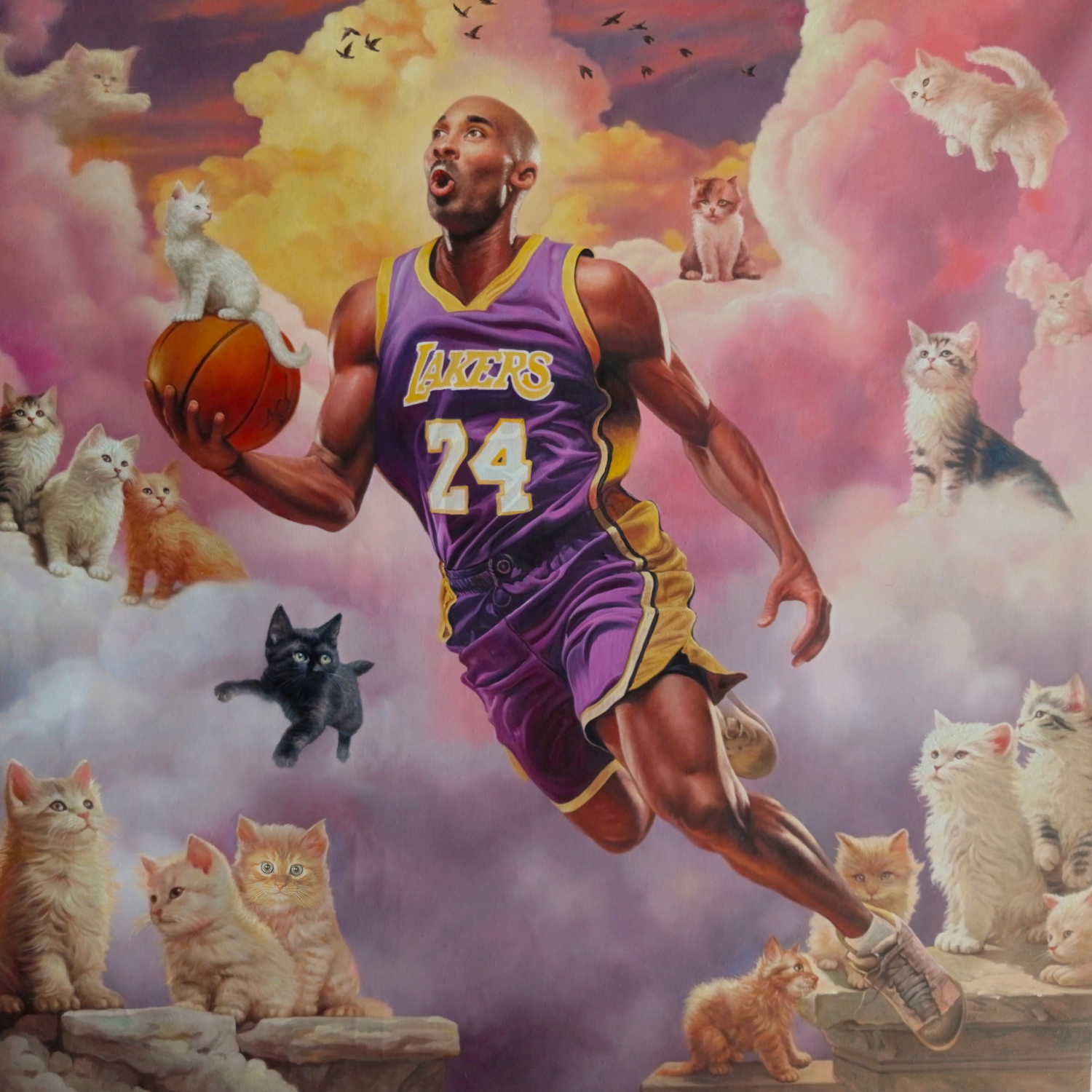 Britt Ehringer Kobe Entering the Kingdom of Kittens 2024 48x48in Oil on Linen
