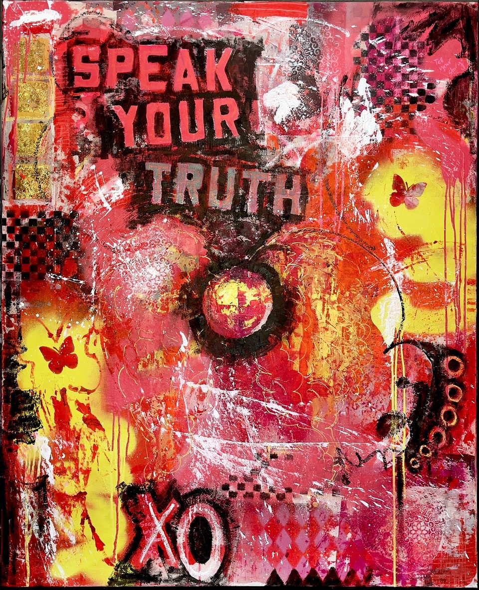 Meet Therapeutic Expression Artist Monica Marks 43 Speak Your Truth Mixed Media on Canvas 36 x 48