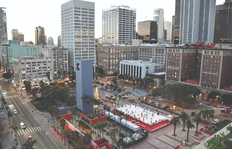 Pershing Square Holiday Ice Skating Rink Rink AerialDay