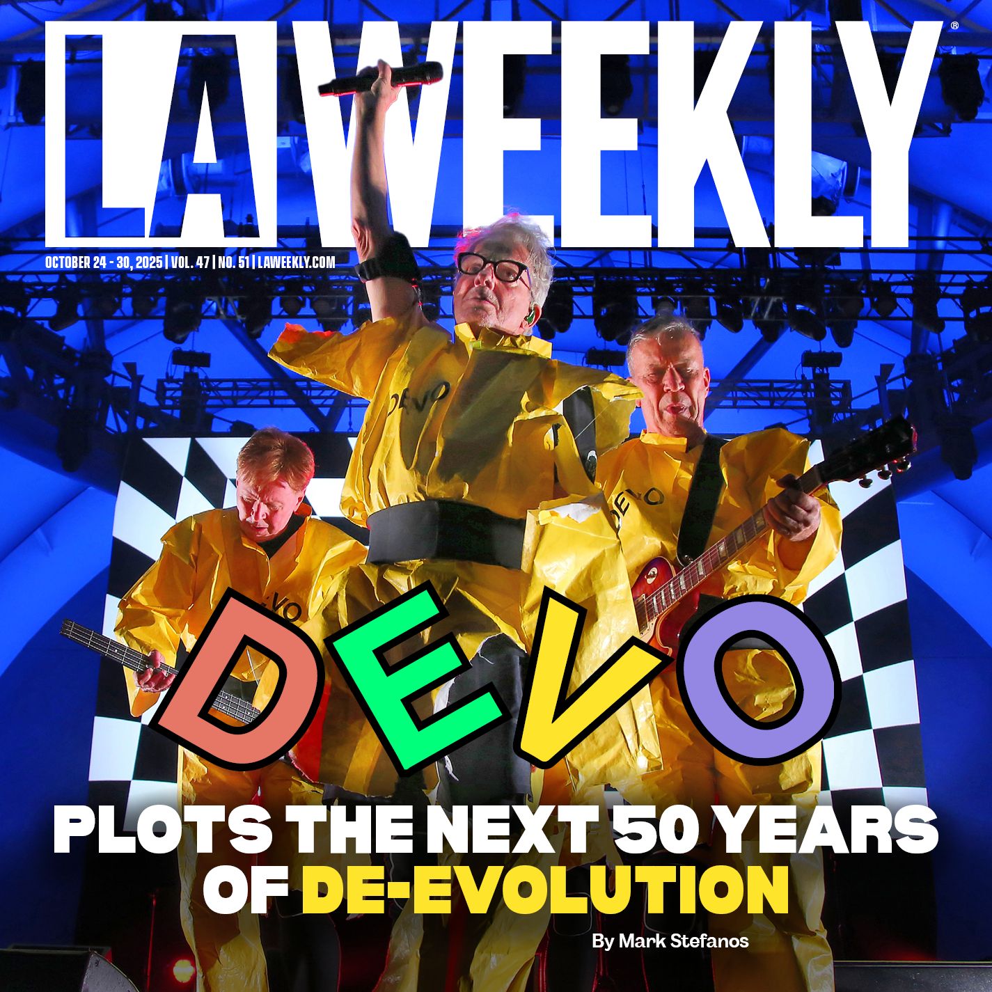 DEVO Plots the Next 50 Years of De-Evolution at the Hollywood Bowl 44 LA Weekly DEVO 2025.10.24 cover