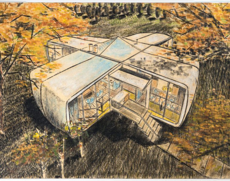 Kyu Lee of Hamilton Goody Architects Monsanto House of the Future presentation rendering 1956