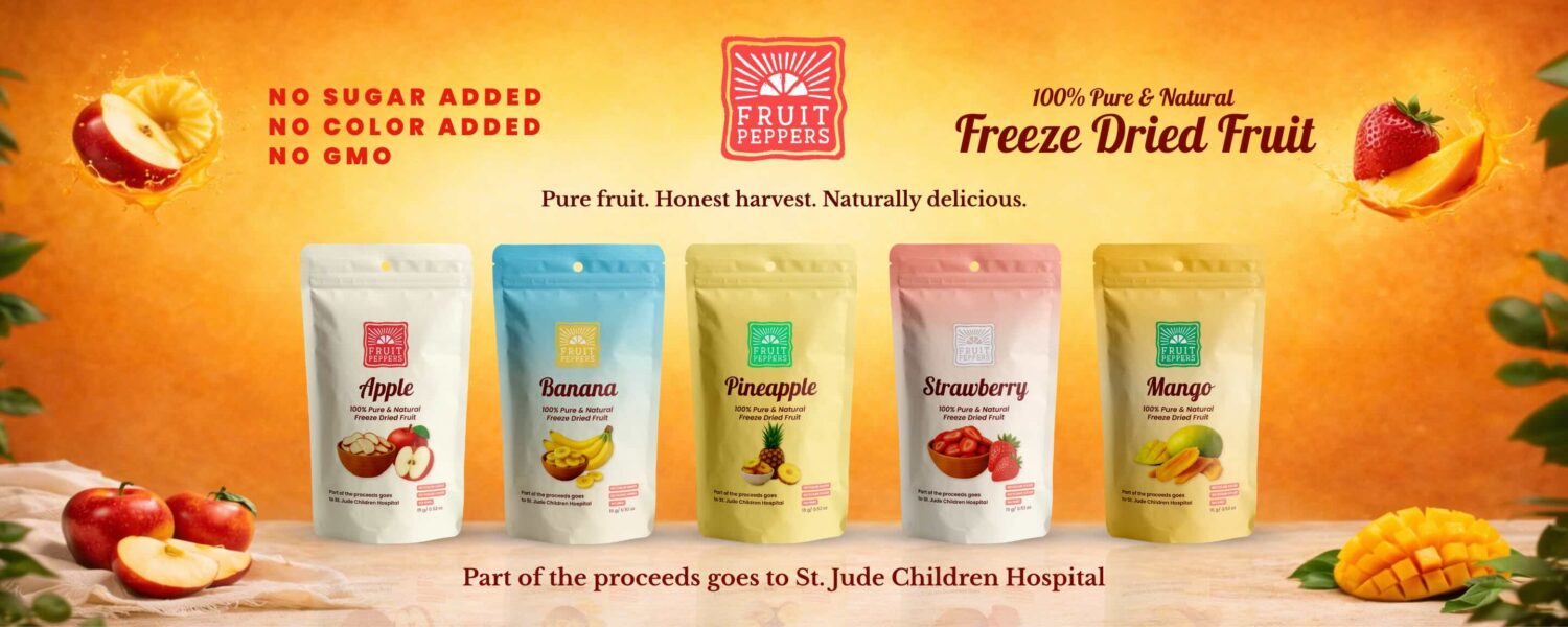 Fruit Peppers: 100% Freeze-Dried Fruit 37 Fruit Product Banner 30 x 12 in